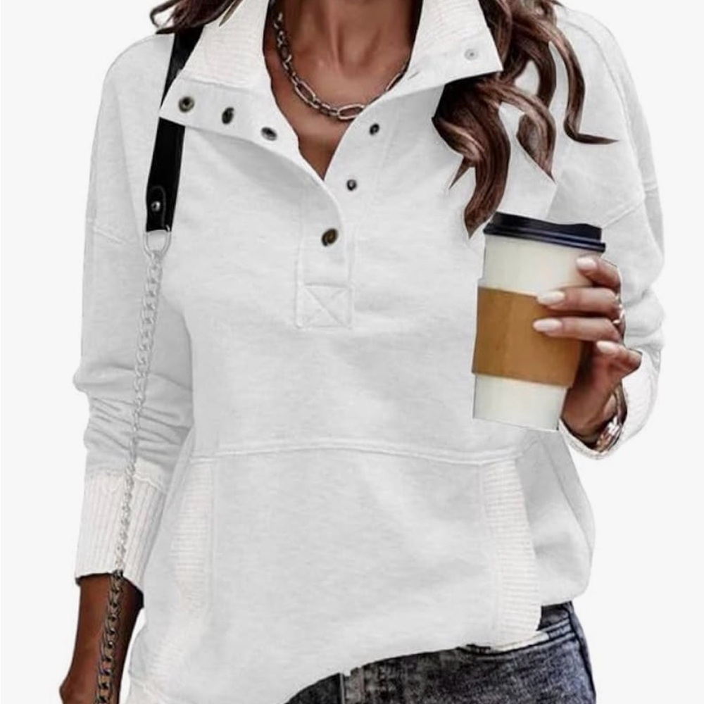 Women’s White Snap-Button Pullover Top
